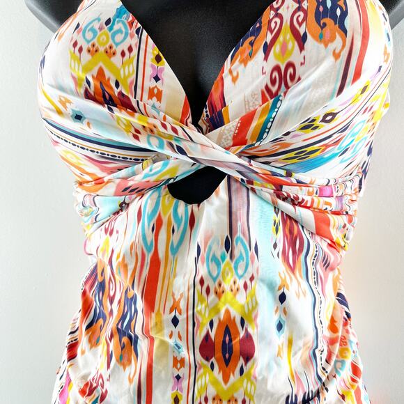 LA Blanca Twist Keyhole One Piece Printed Swimsuit White Medium - Picture 5 of 7